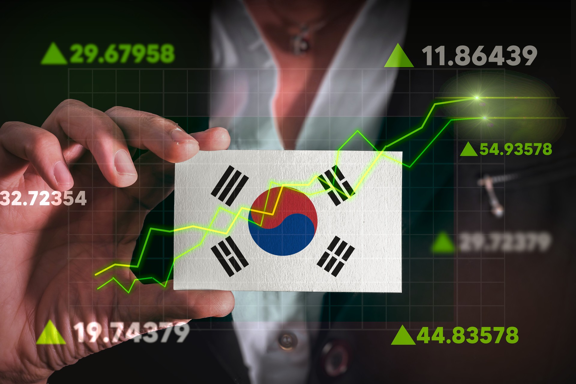 Graph growing up in Front Of South Korea Flag.