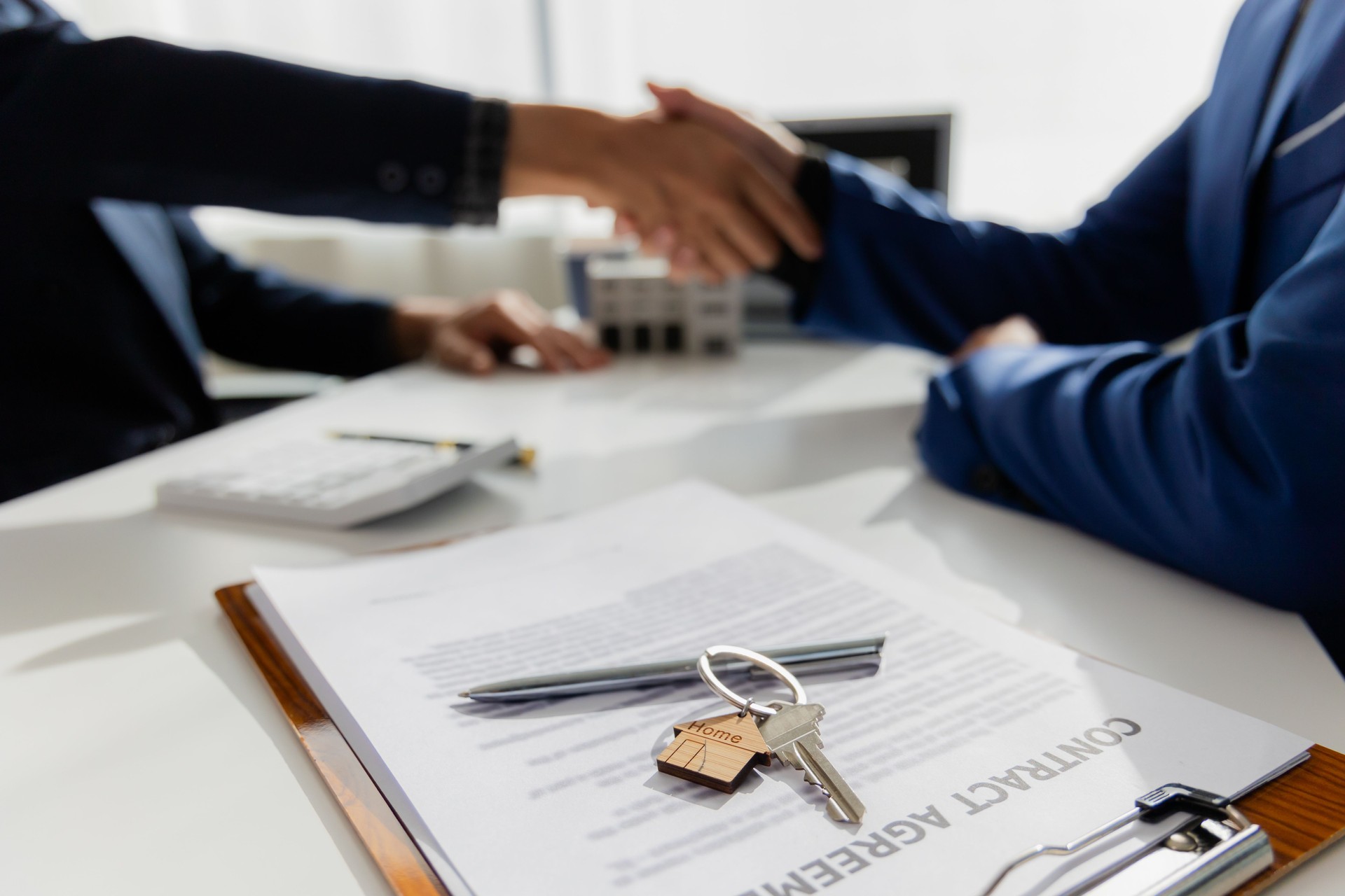 Real estate agent explains details to customer Explain and present information about buying a home and mortgages. Real estate trading concept